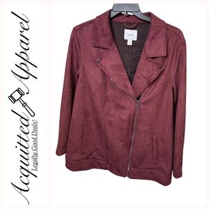 Old Navy Burgundy Faux Suede Zip Up Moto Biker Jacket